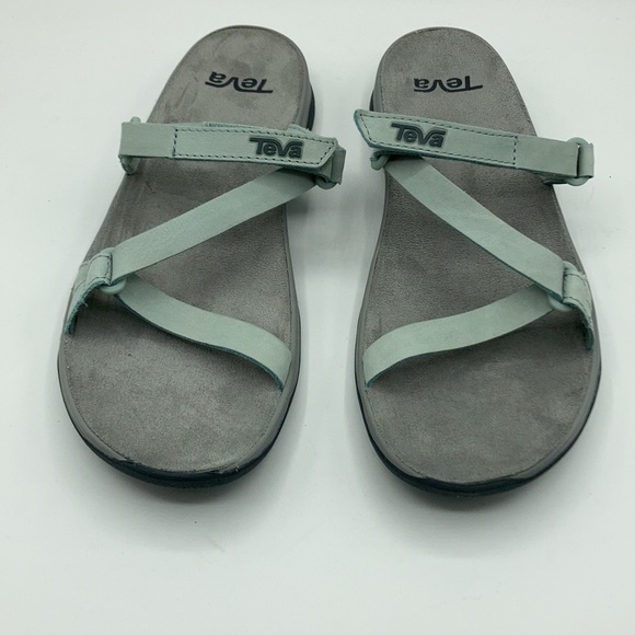 Teva Elzada Leather Slide Gray Mist Sandals - Picture 2 of 7